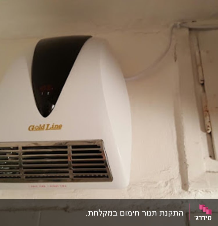 מאוורר חשמלי מותקן על קיר עם כבל חשמל